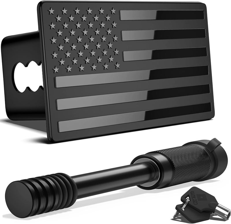 OGYE 2.5 Inch American Flag Trailer Hitch Cover, Fit for 2.5 Inch Hitch Receivers (with 5/8" Pin Dia Anti-Theft Trailer Hitch Lock)，Black - Image 1